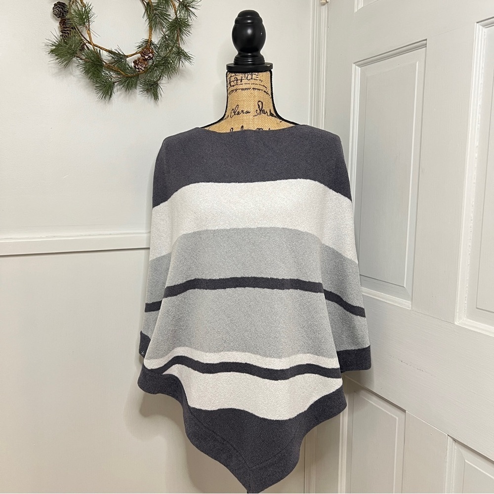 Barefoot Dreams Cozychic Ultra Lite Ocean Breeze Poncho Blue Water Multi Stripe
